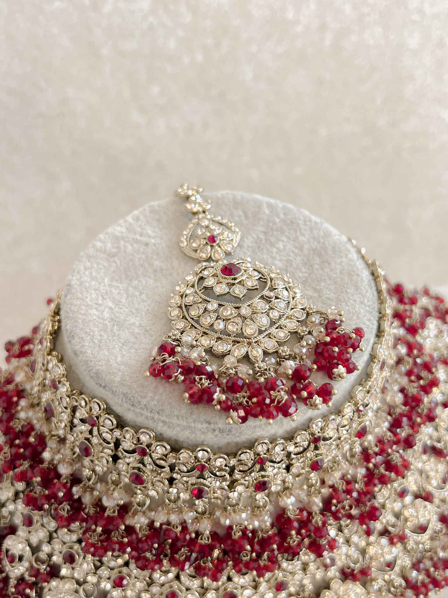 Amelia Maroon V-Shape Bridal Necklace Set