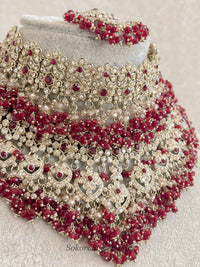 Amelia Maroon V-Shape Bridal Necklace Set