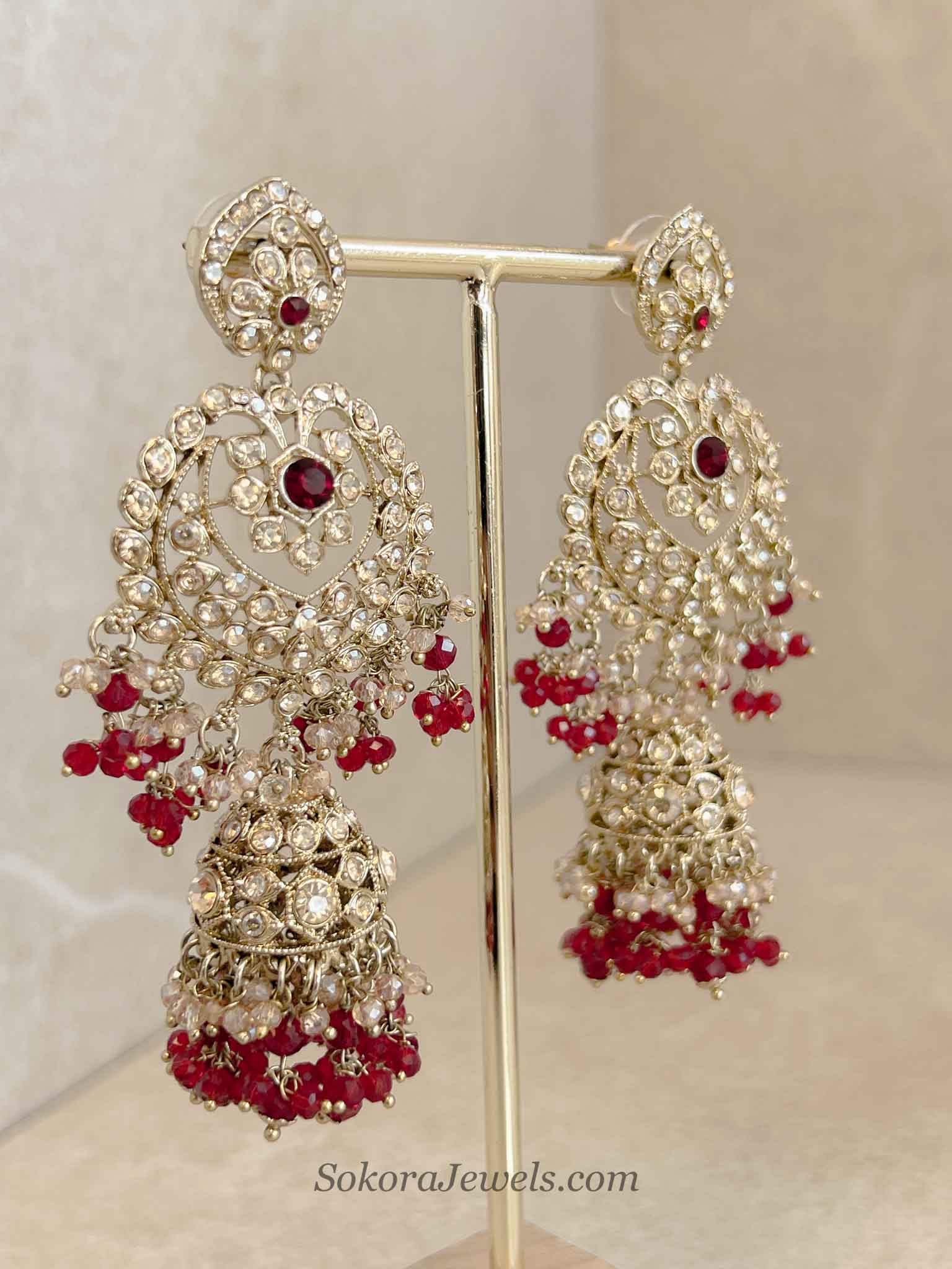 Amelia Maroon V-Shape Bridal Necklace Set