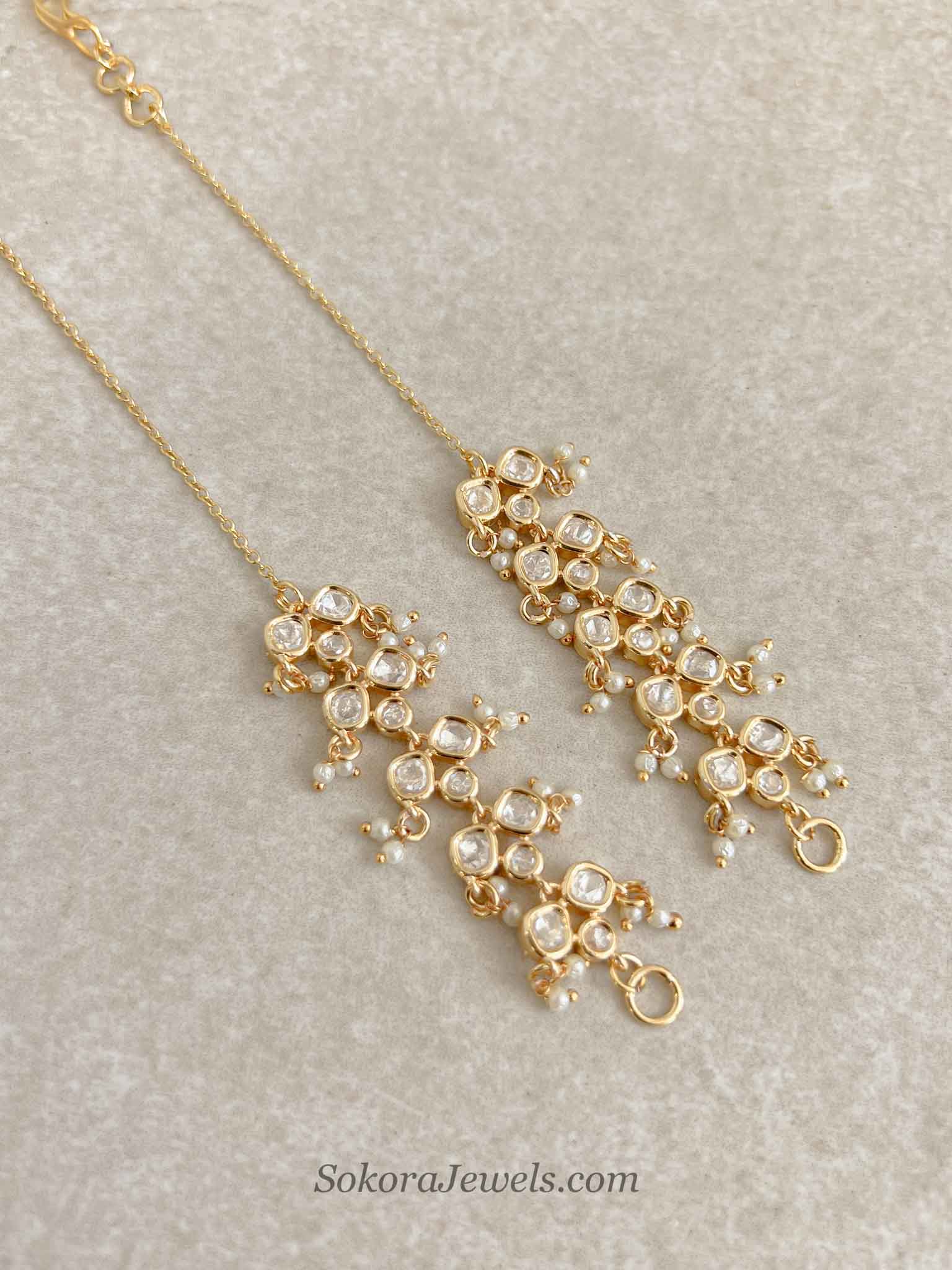 Gold Plated Kundan Earring Support Chains (Sahare)