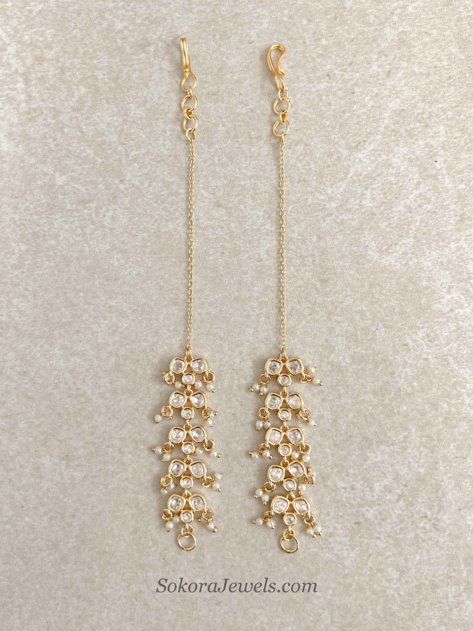 Gold Plated Kundan Earring Support Chains (Sahare)