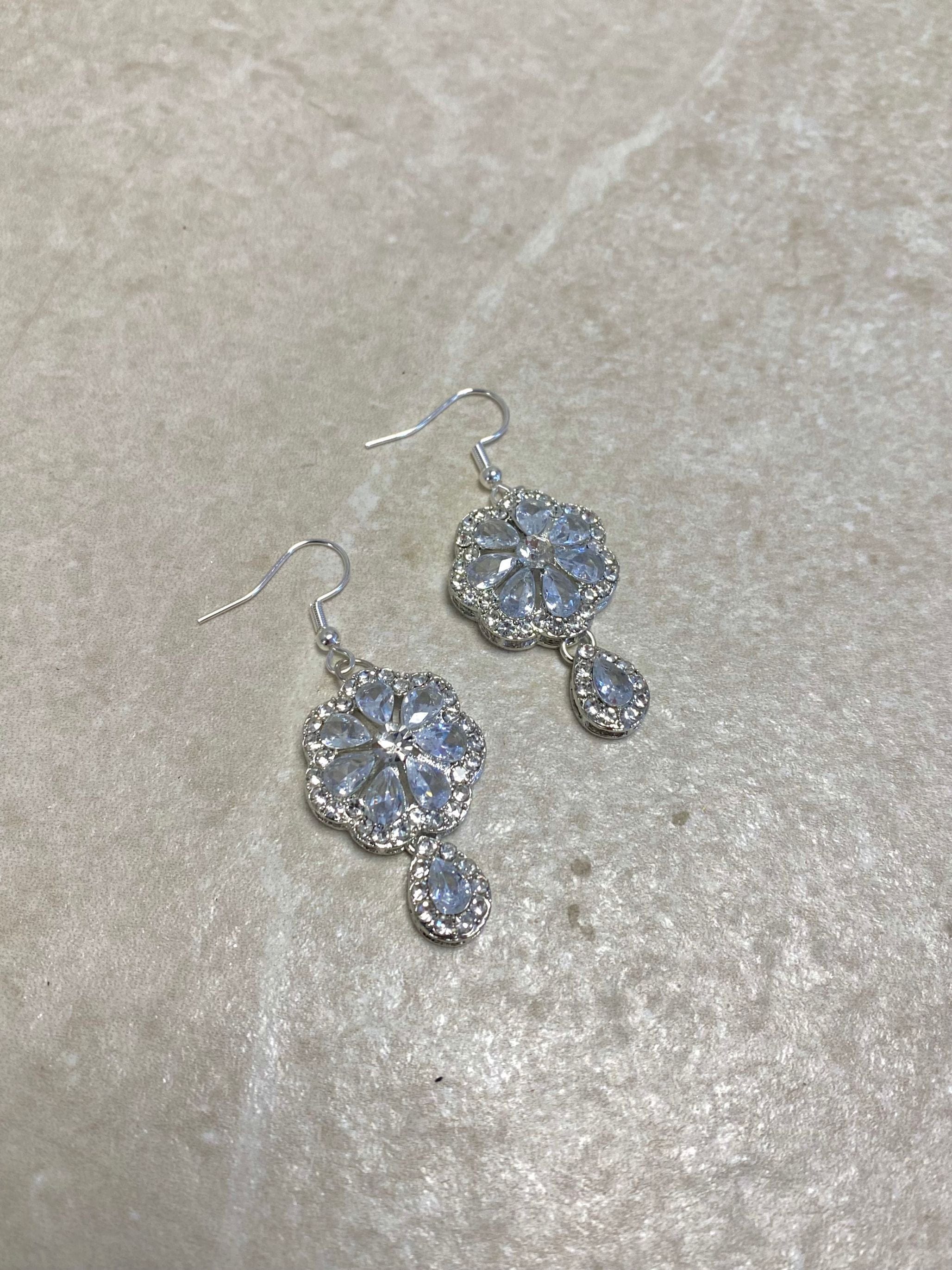 Silver Crystal Drop Earrings