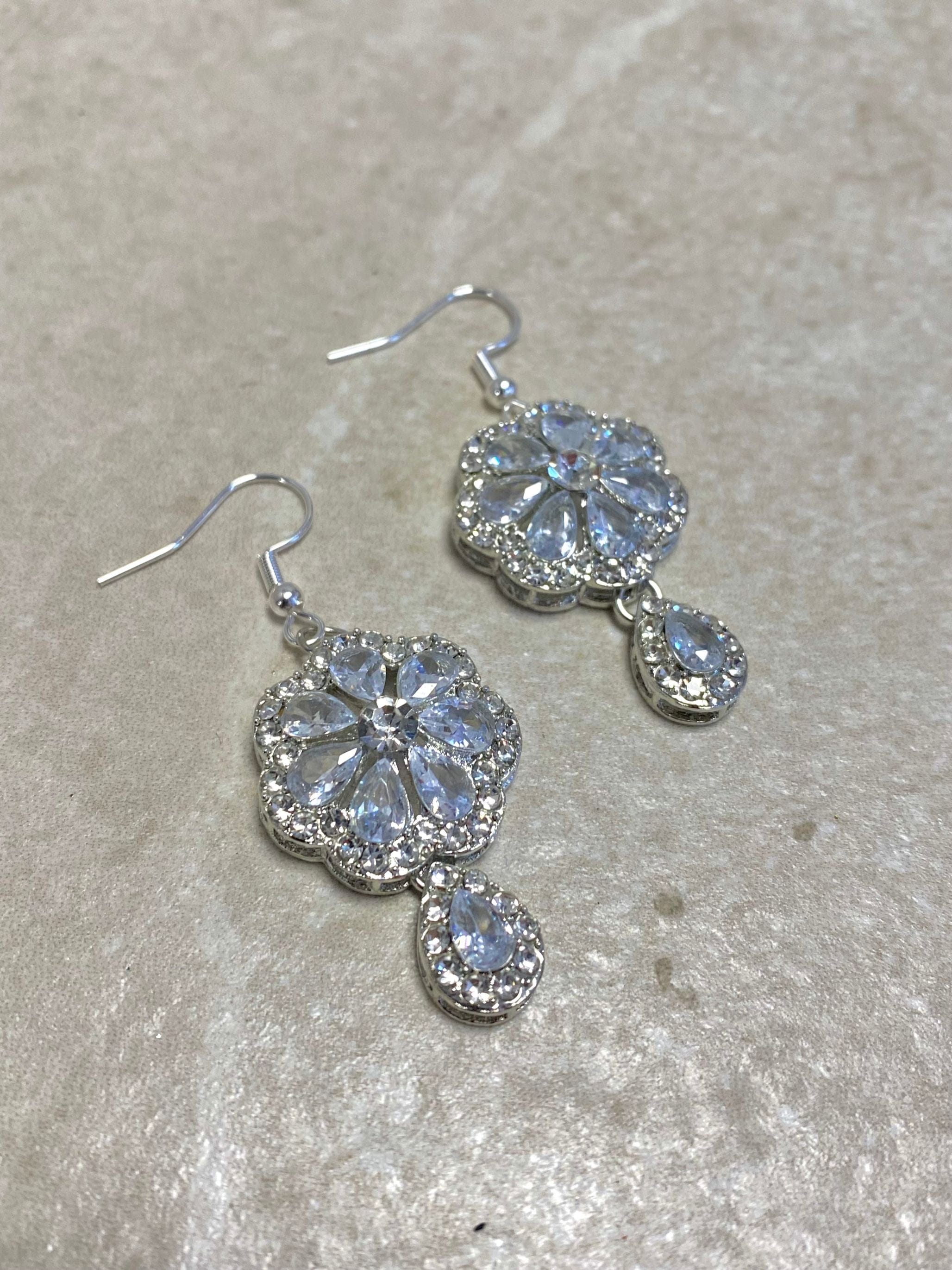 Silver Crystal Drop Earrings