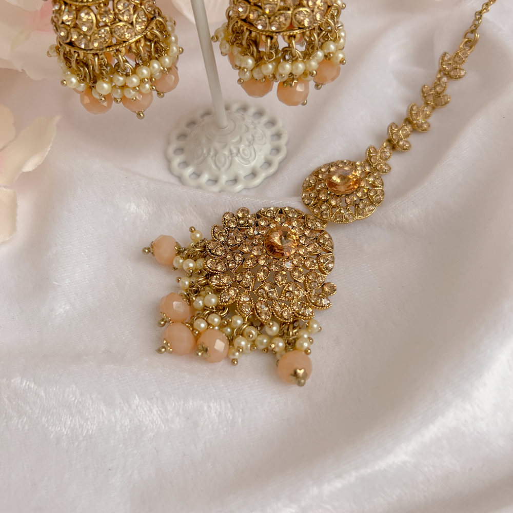 Yasmeen Earrings and Tikka - Peach