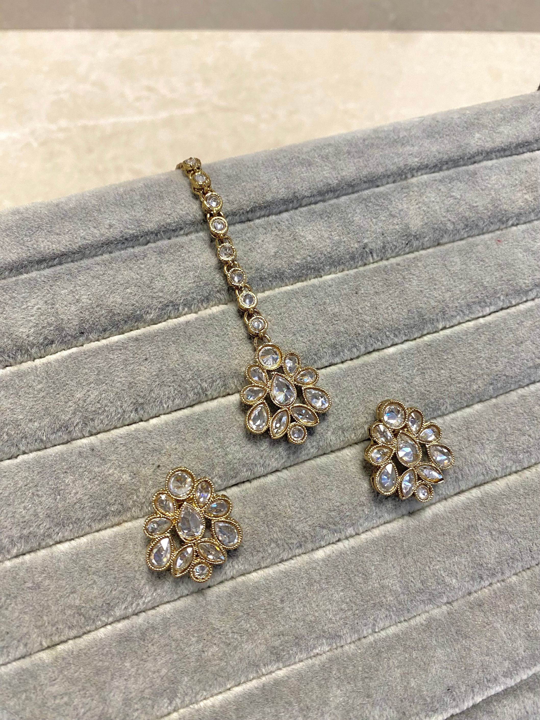 Small Earring & Tikka set - Clear