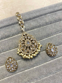 SLIGHTLY IMPERFECT: Earring & Tikka set - Pearl