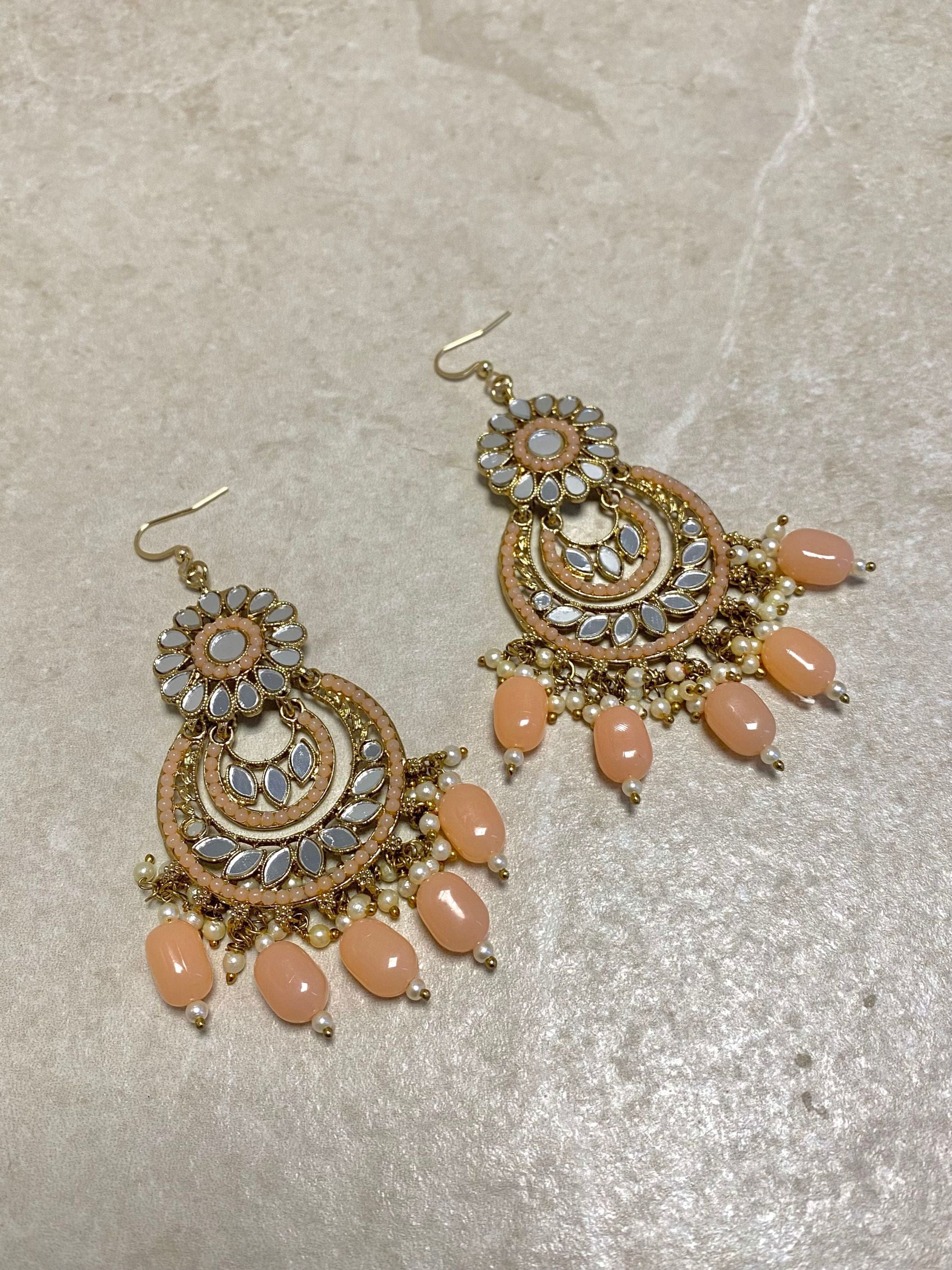 SLIGHTLY IMPERFECT: Antique Gold Mirror Earrings - Peach
