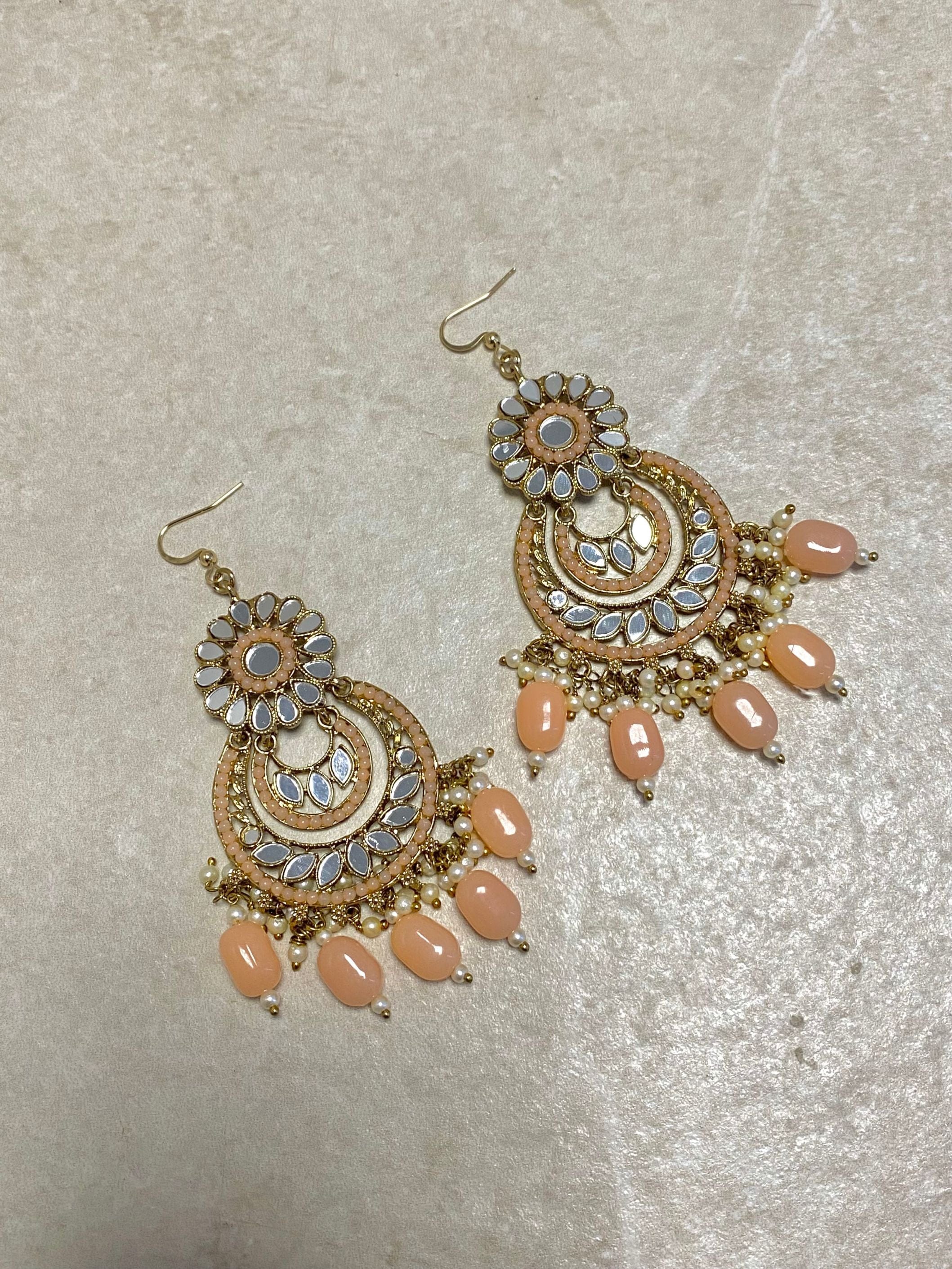 SLIGHTLY IMPERFECT: Antique Gold Mirror Earrings - Peach