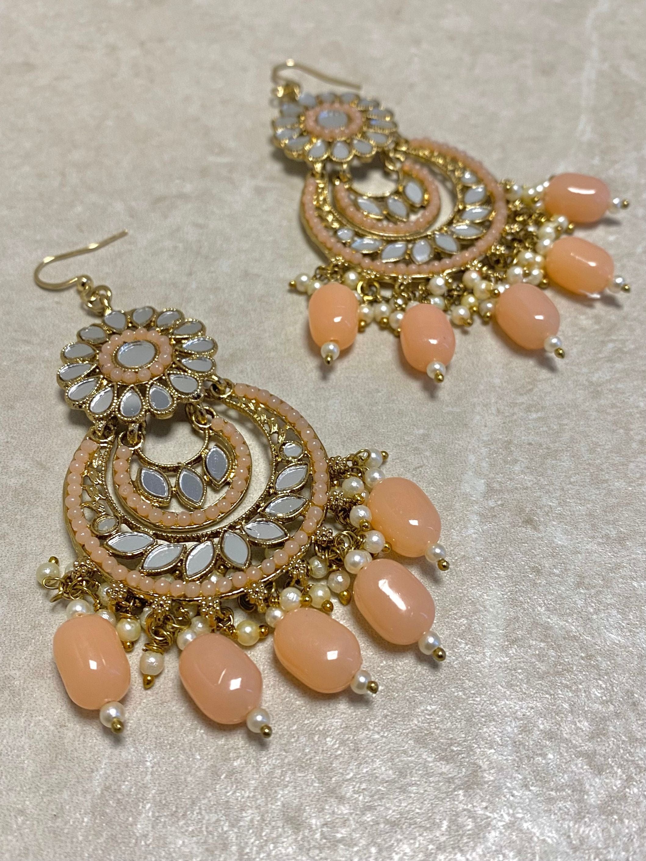 SLIGHTLY IMPERFECT: Antique Gold Mirror Earrings - Peach