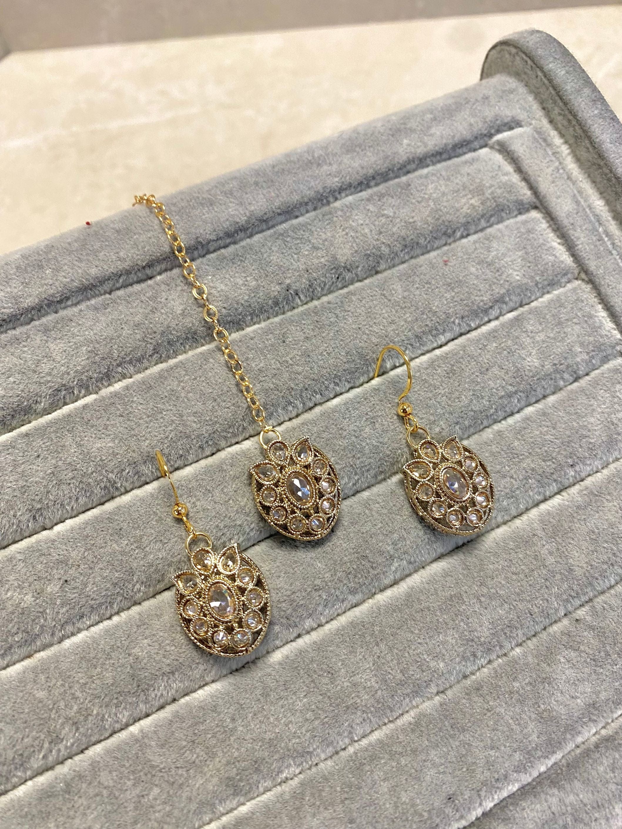 Small Earring & Tikka set - Champagne