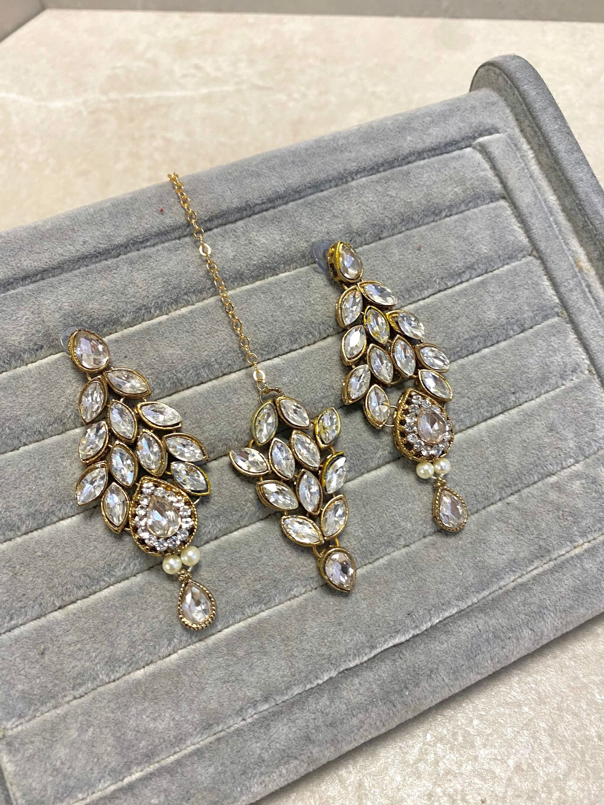 SLIGHTLY IMPERFECT:  Earring & Tikka set - Clear