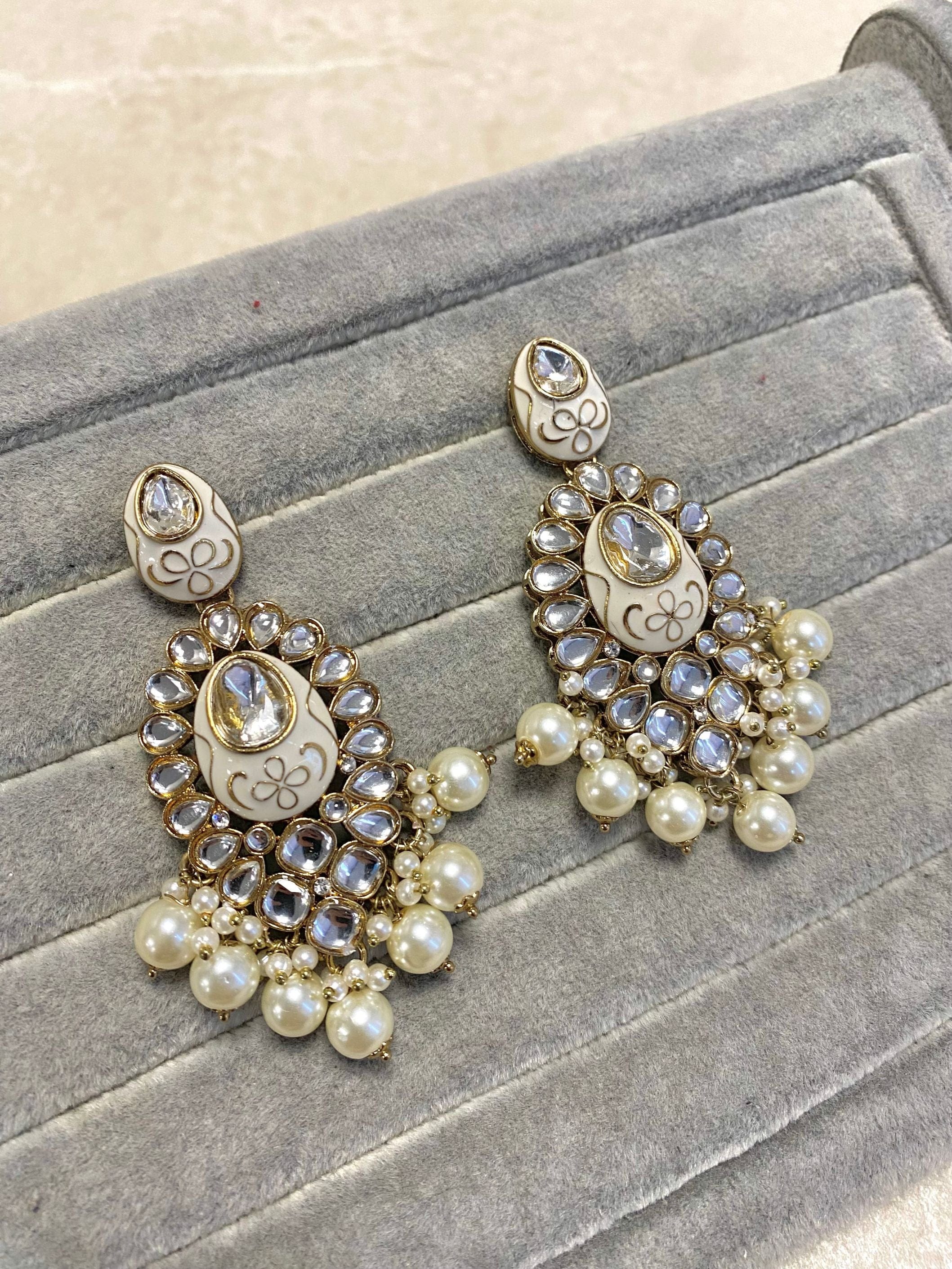 Meenakari Painted Earring - White