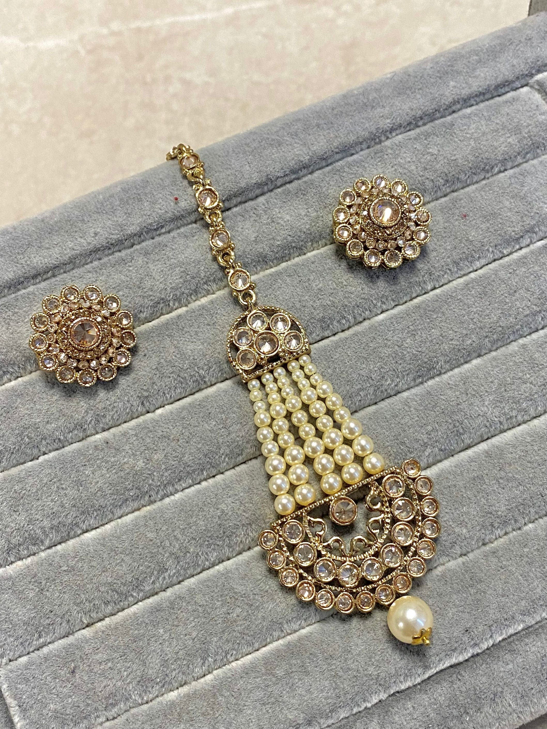 Antique Gold Earring Tops & Tikka Set