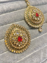 Mukta Earring & Tikka Set - Red/Champagne