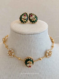 Dainty Kundan Green Motif Set