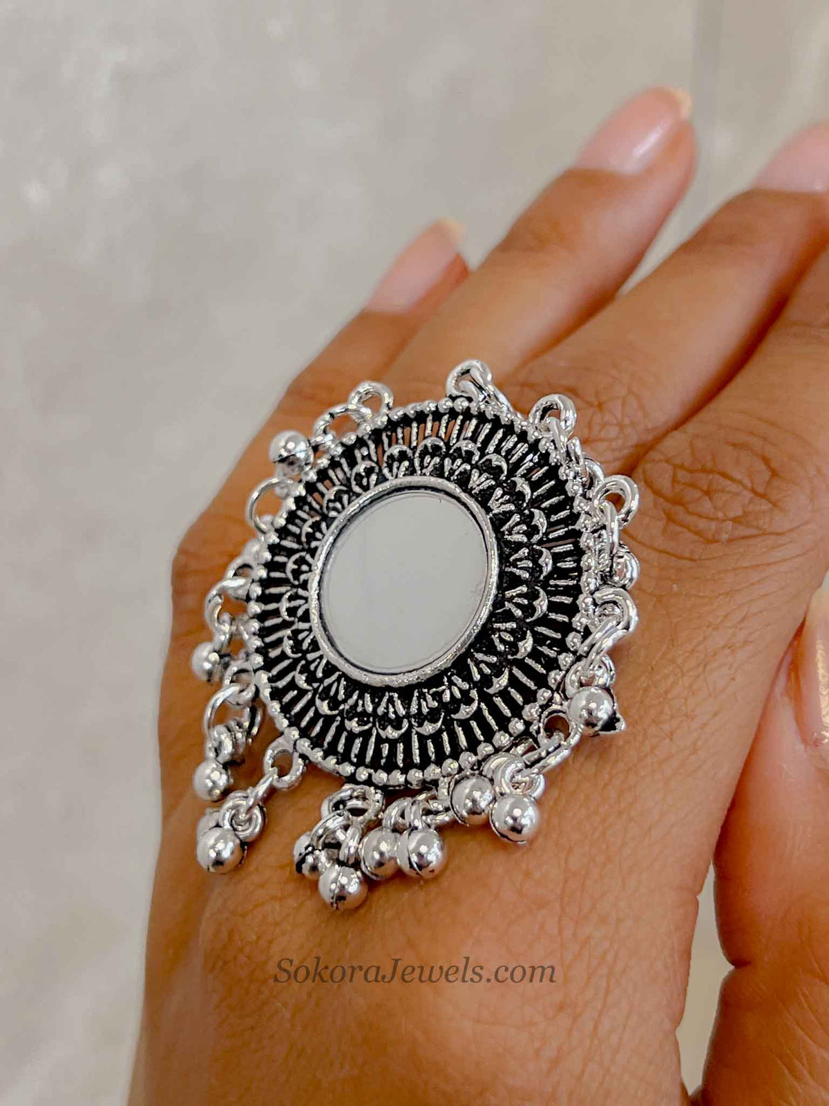 Oxidised Silver Navratri Ring