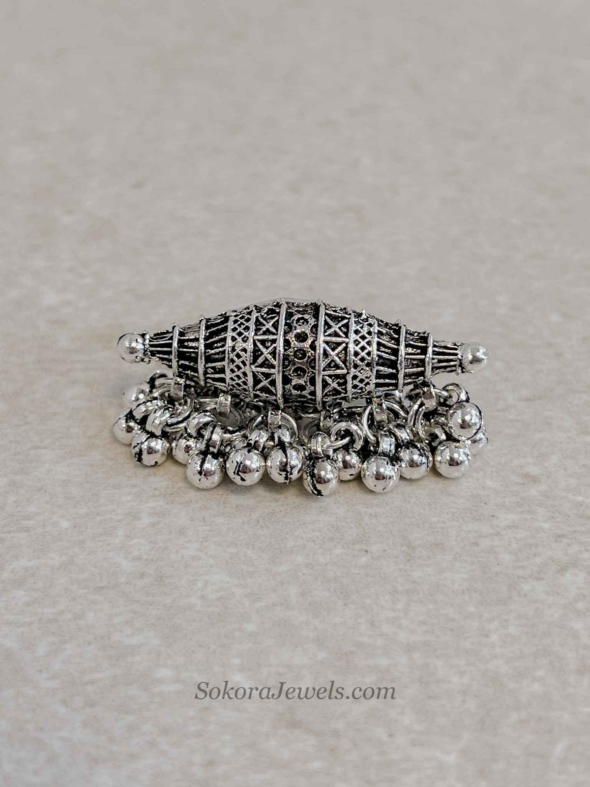 Oxidised Silver Barrel Statement Ring