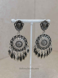 Mandala Medallion Oxidized Silver Necklace set