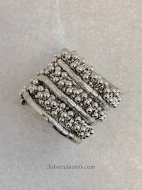 Oxidised Silver Ball Bead Coil Bracelet