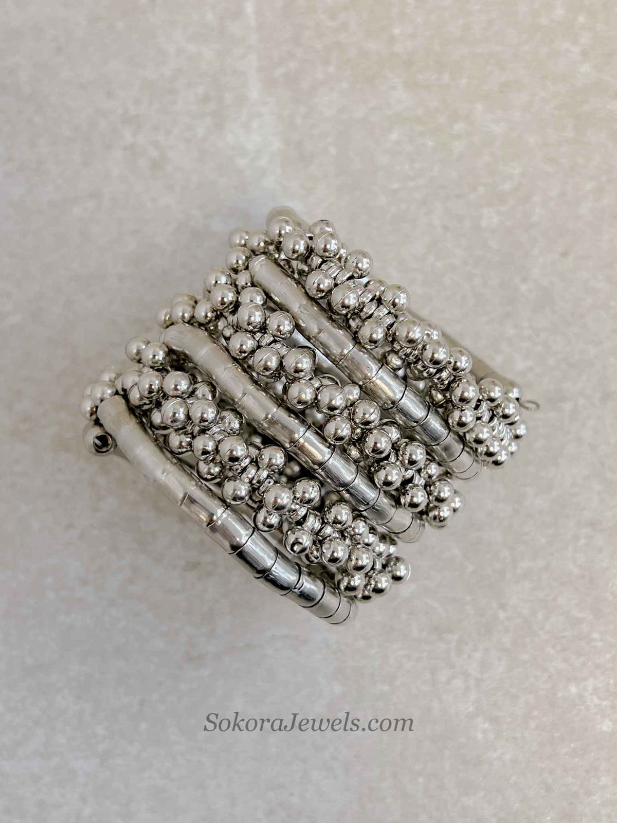 Oxidised Silver Ball Bead Coil Bracelet