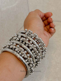 Oxidised Silver Ball Bead Coil Bracelet