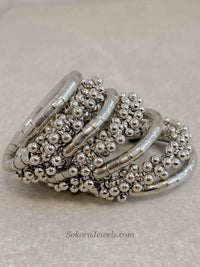 Oxidised Silver Ball Bead Coil Bracelet