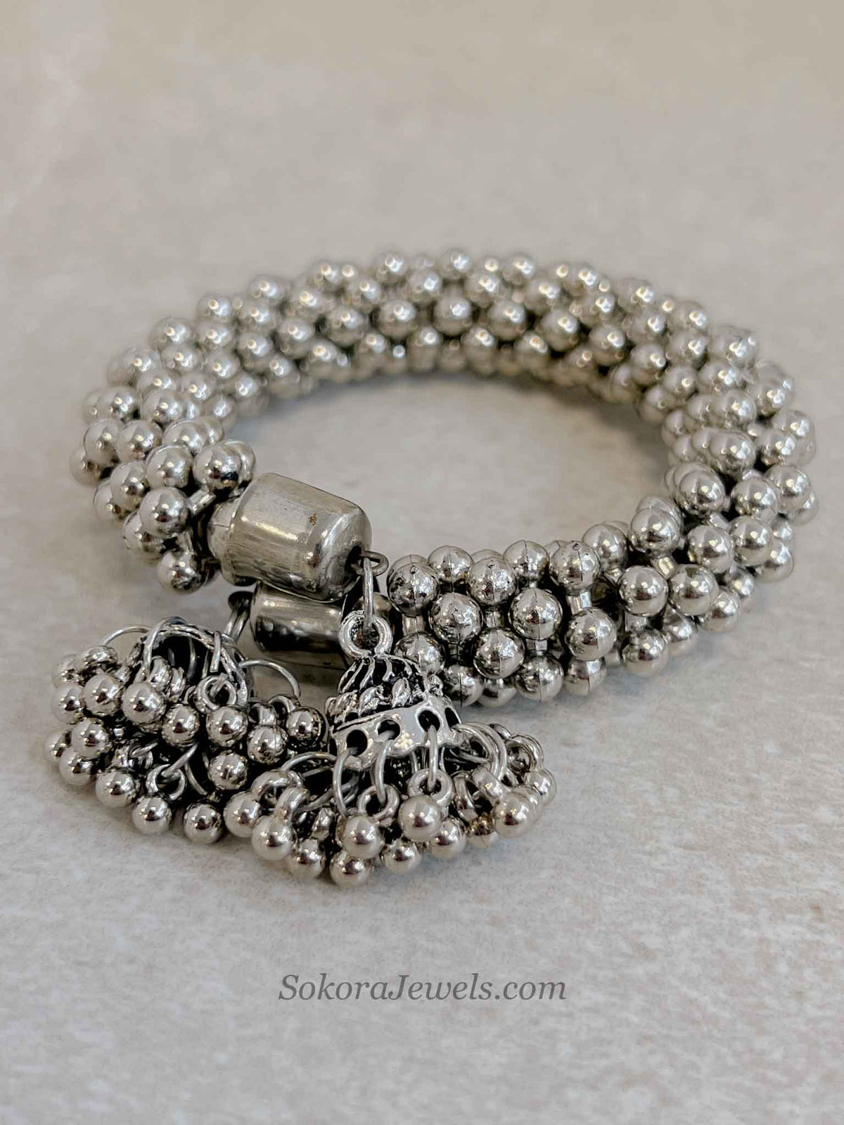 Oxidised Silver Ghungroo Jhumka Bracelet