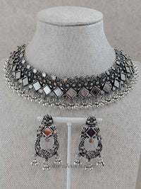 Mirror Oxidized Silver Necklace and Earrings