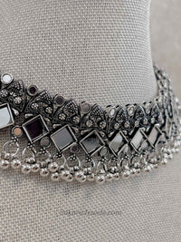 Mirror Oxidized Silver Necklace and Earrings