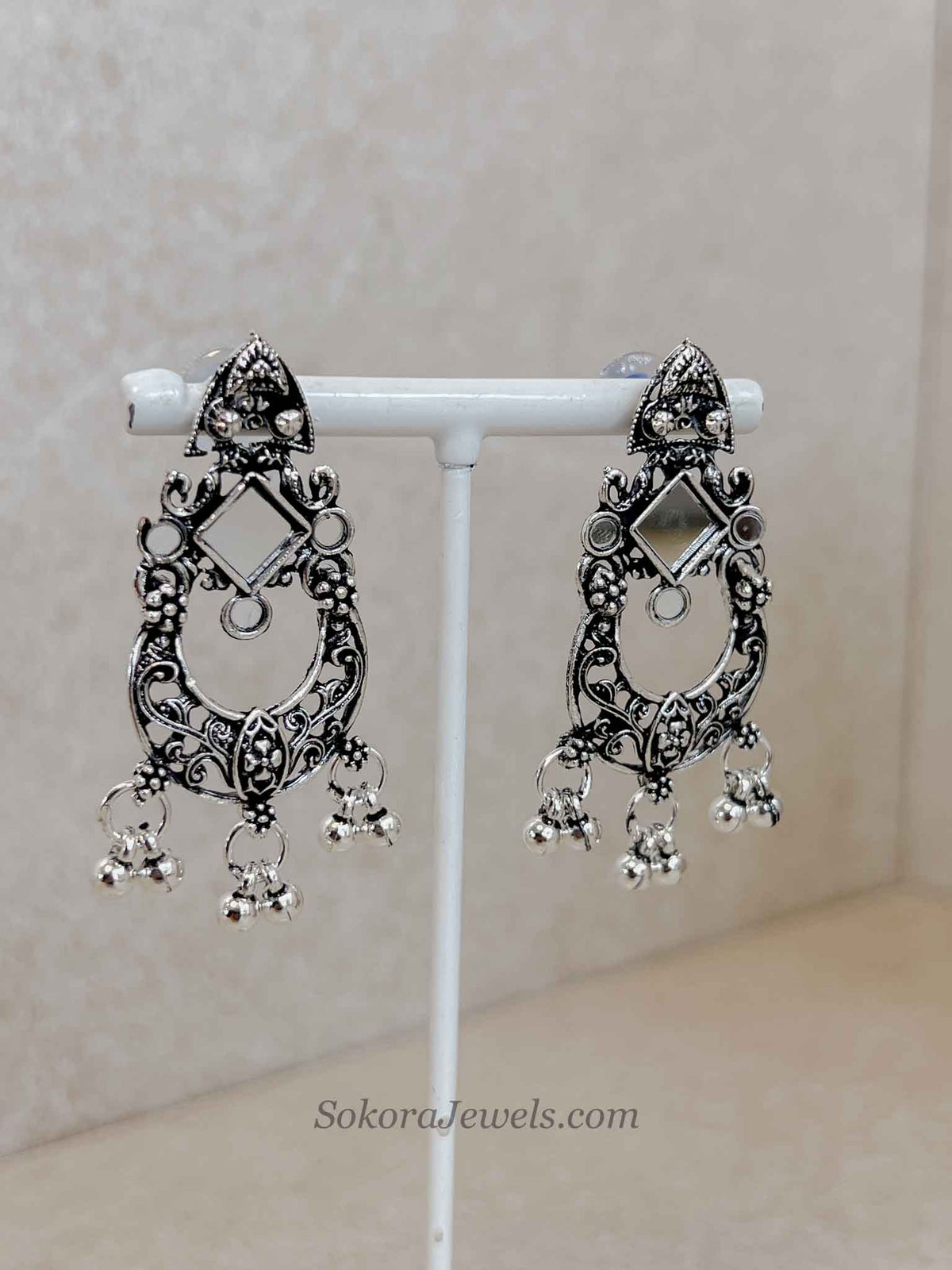 Mirror Oxidized Silver Necklace and Earrings