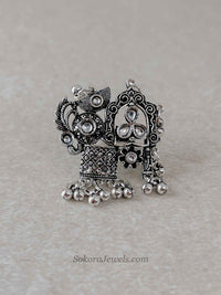Oxidised Silver Jhumka & Ghungroo Statement Ring