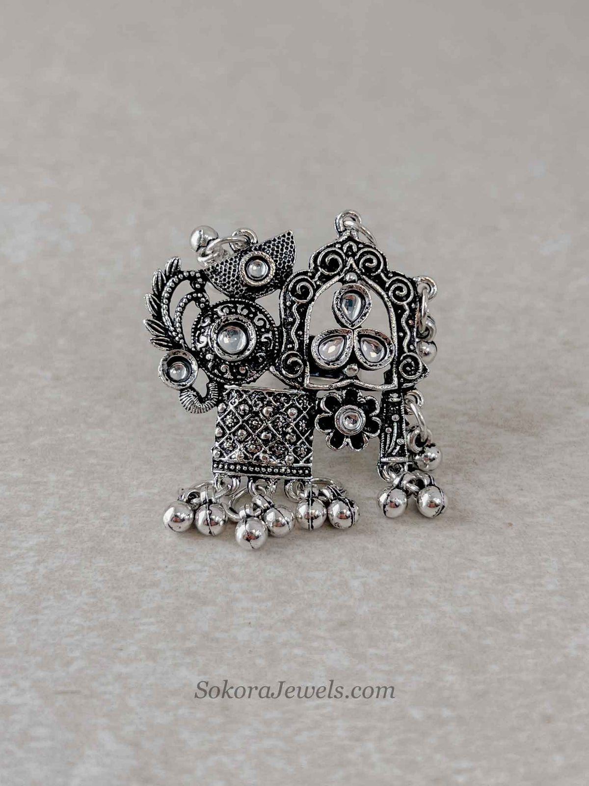 Oxidised Silver Jhumka & Ghungroo Statement Ring
