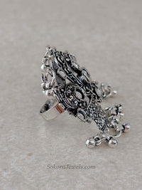Oxidised Silver Jhumka & Ghungroo Statement Ring