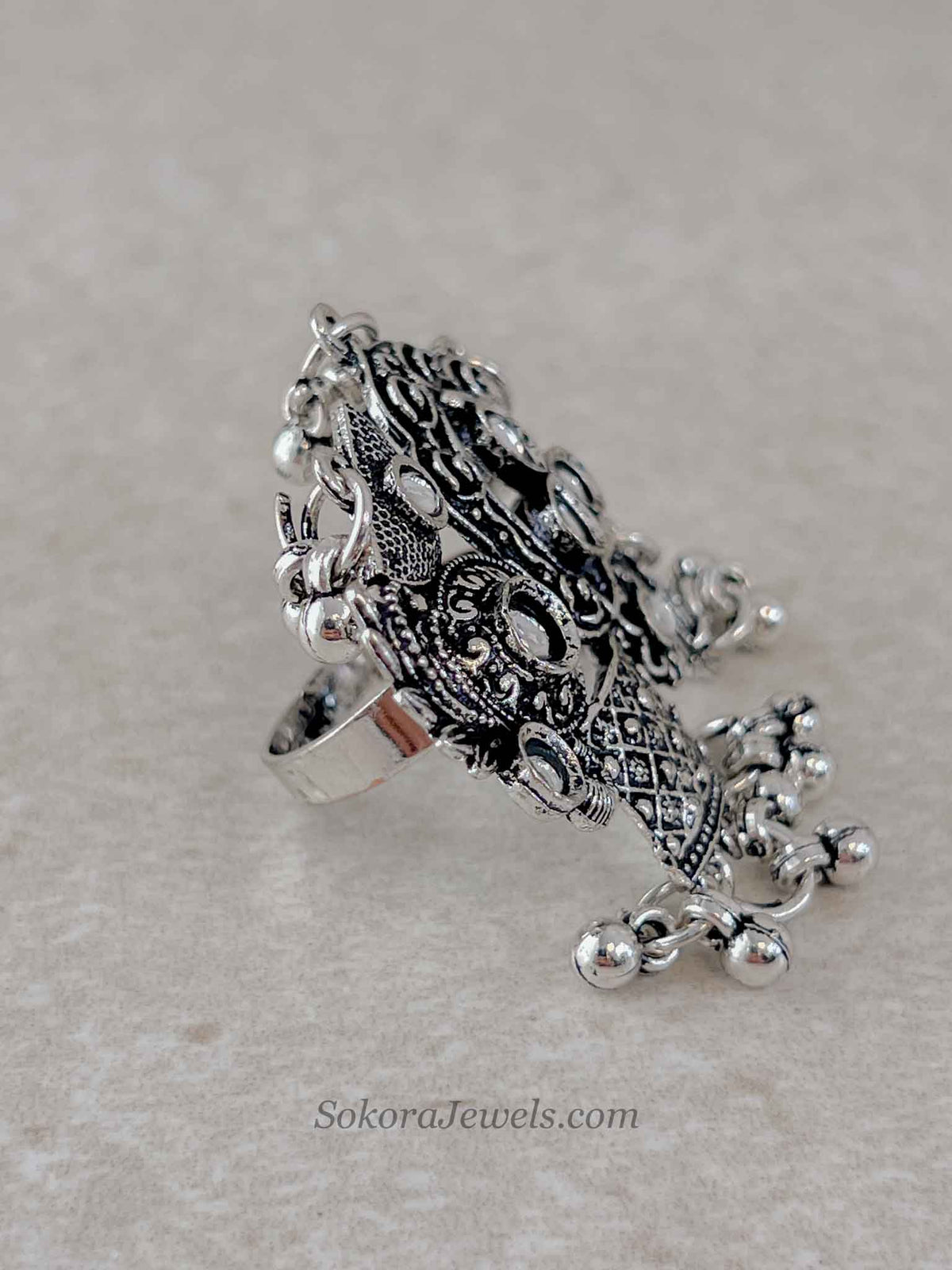 Oxidised Silver Jhumka & Ghungroo Statement Ring
