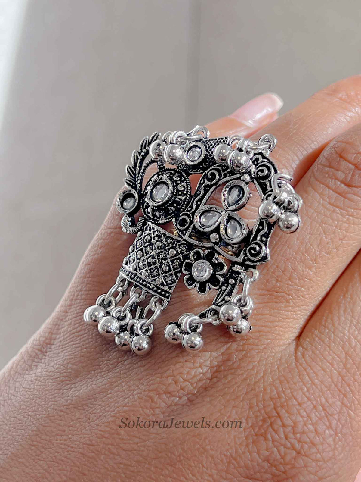 Oxidised Silver Jhumka & Ghungroo Statement Ring