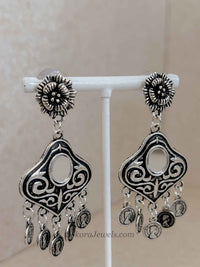 Oxidised Silver Mirror Coin Navratri Necklace Set