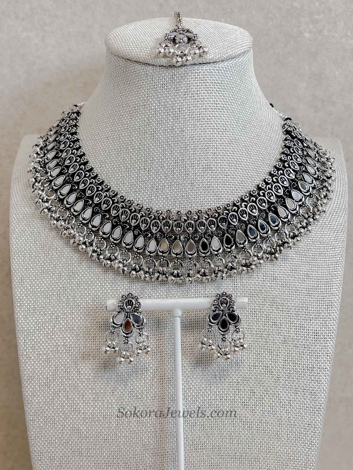 Oxidised Mirrored Ghungroo Necklace set