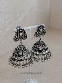 Floral Oxidized Silver Jhumka Earrings