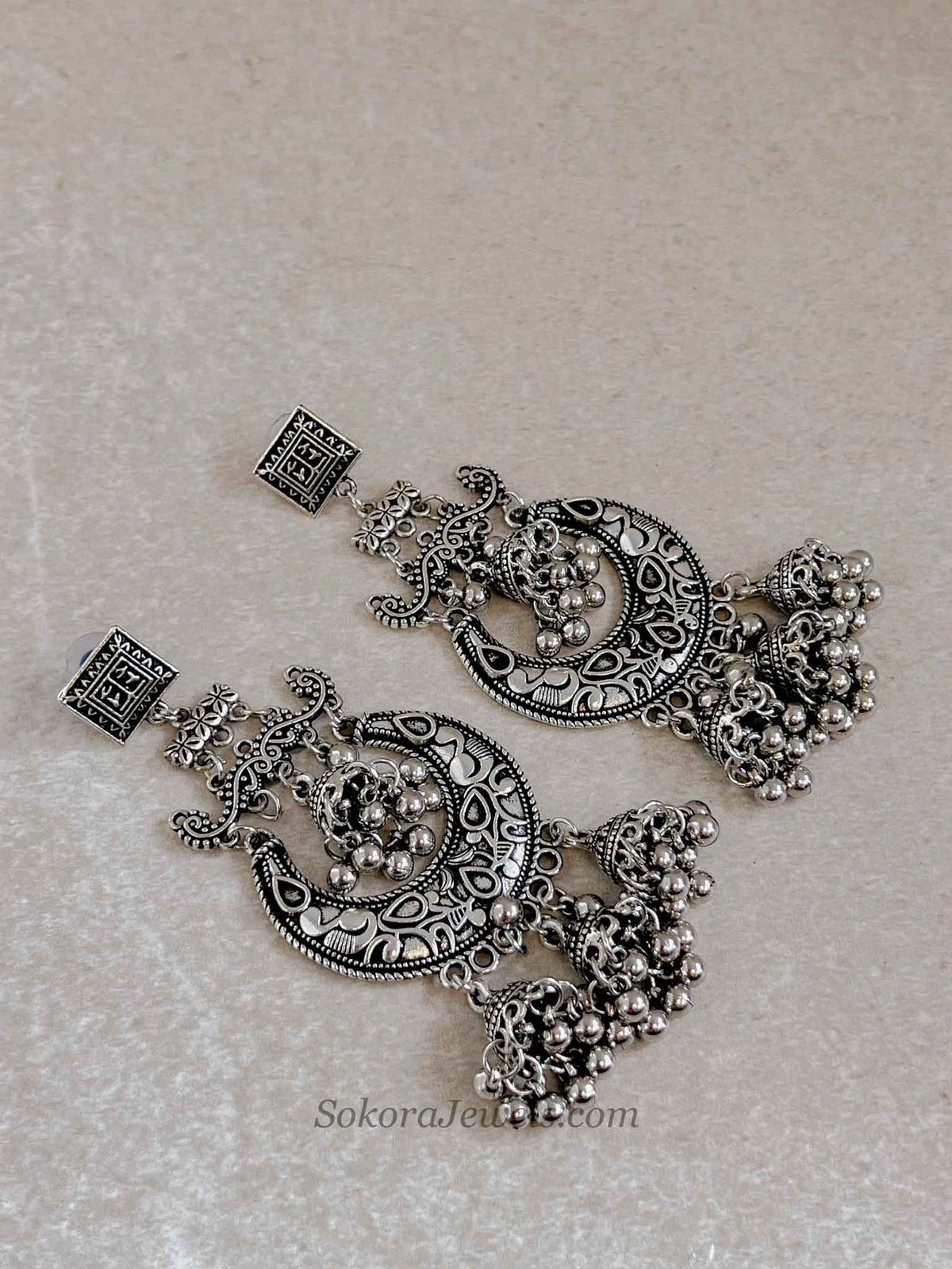 Royal Crescent Chandbali & Jhumka Drop Large  Earrings