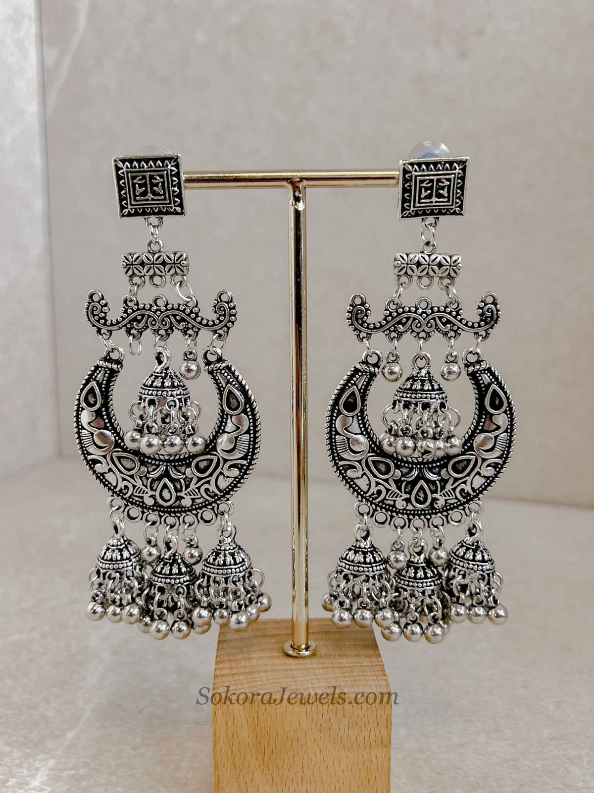 Royal Crescent Chandbali & Jhumka Drop Large  Earrings