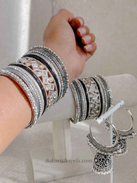 Oxidised Silver Bangles, Ring & Jhumka Box Set