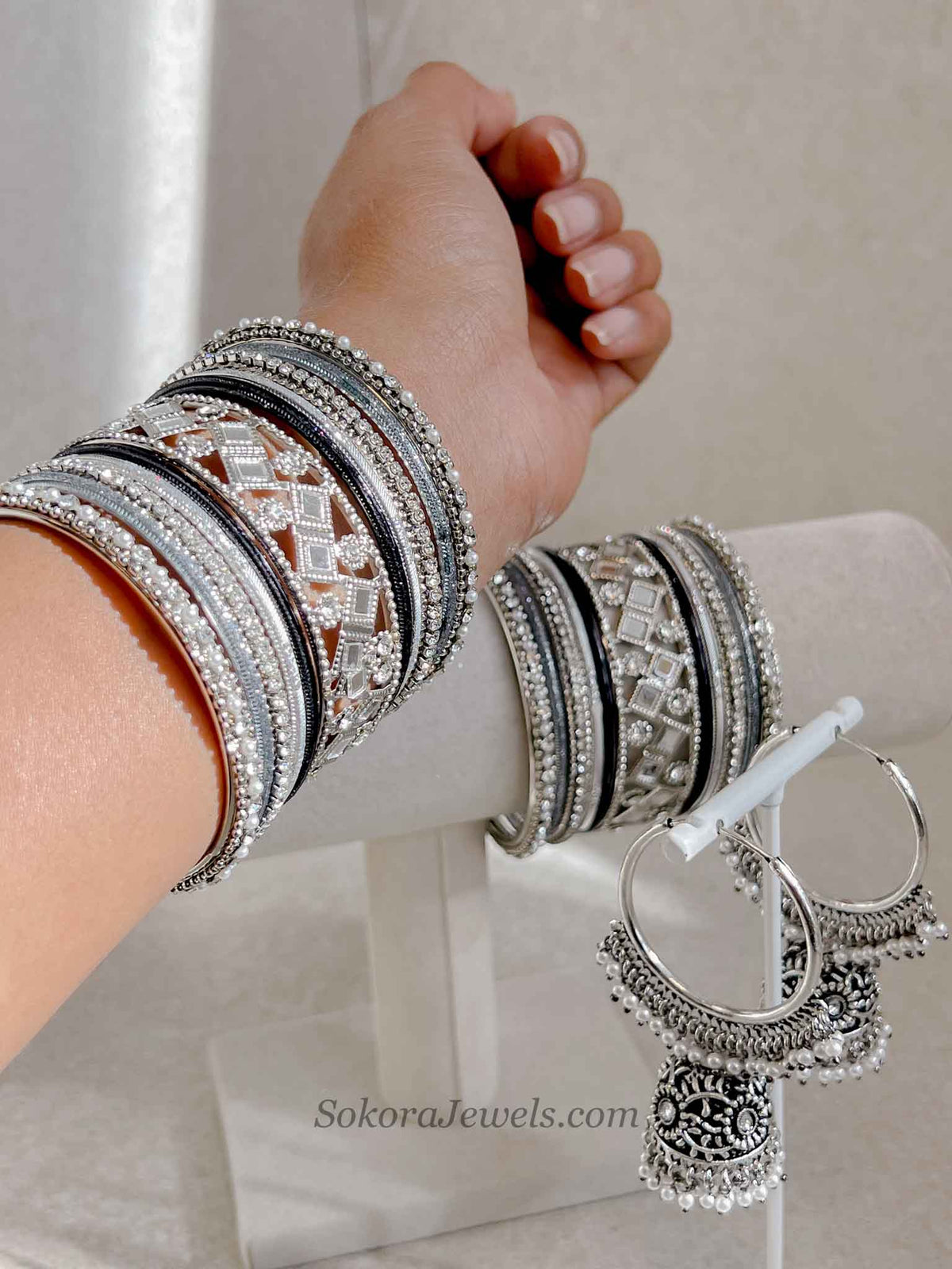 Oxidised Silver Bangles, Ring & Jhumka Box Set