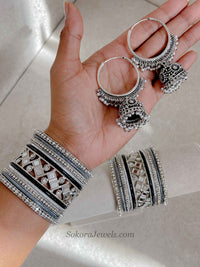 Oxidised Silver Bangles, Ring & Jhumka Box Set