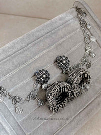 Heritage Coin & Lotus Oxidized Jhumka Earrings