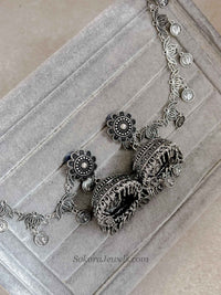 Heritage Coin & Lotus Oxidized Jhumka Earrings