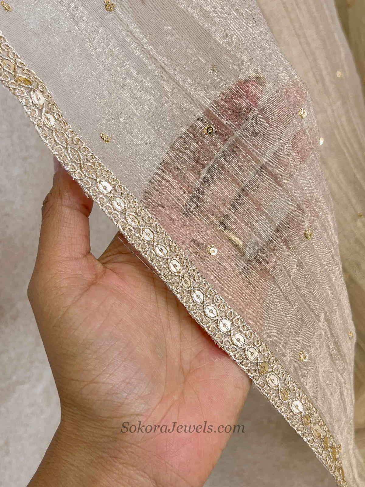 Champagne Gold Sequin Border Occasion Dupatta