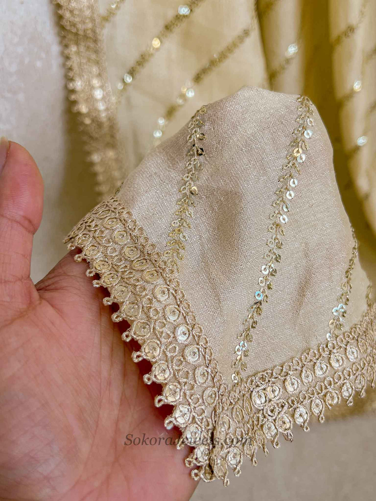 Gold Diagonal Sequin Occasion Dupatta