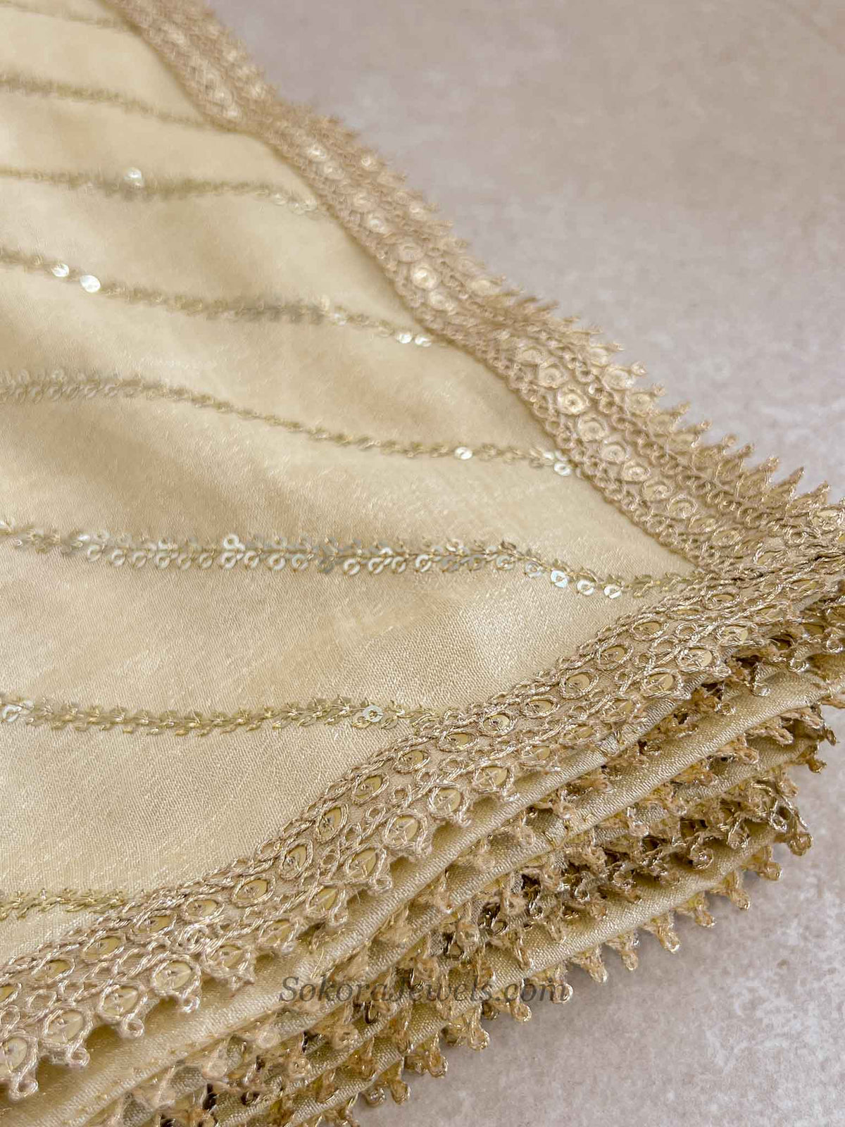 Gold Diagonal Sequin Occasion Dupatta