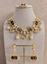 Charcoal Grey & Blush Gemstone Pearl Necklace Set
