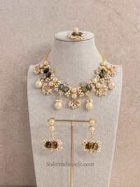 Charcoal Grey & Blush Gemstone Pearl Necklace Set